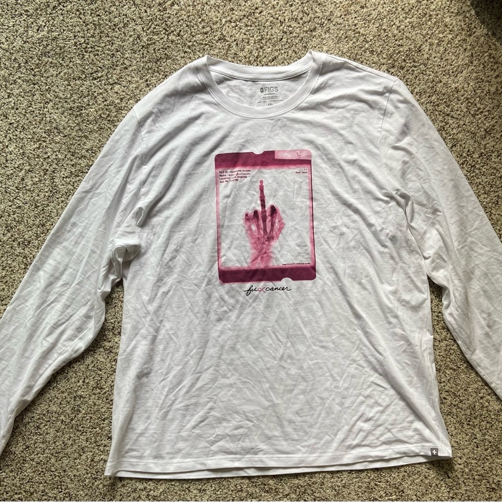 FIGS White Shirt with Pink X-Ray Graphic